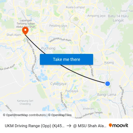 UKM Driving Range (Opp) (Kj458) to @ MSU Shah Alam map