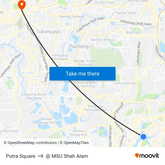 Putra Square to @ MSU Shah Alam map