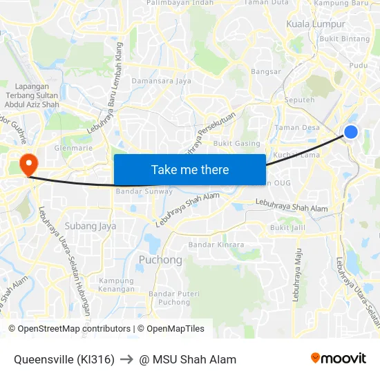 Queensville (Kl316) to @ MSU Shah Alam map