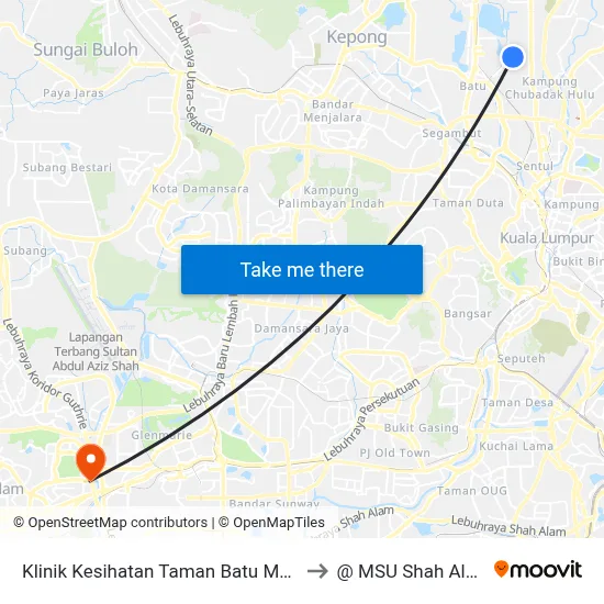 Klinik Kesihatan Taman Batu Muda to @ MSU Shah Alam map