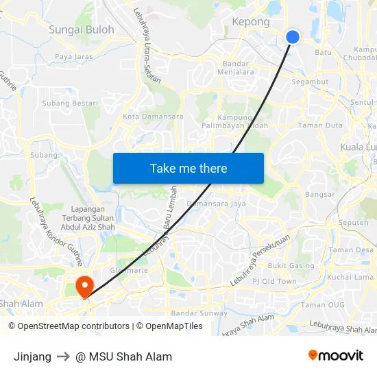 Jinjang to @ MSU Shah Alam map