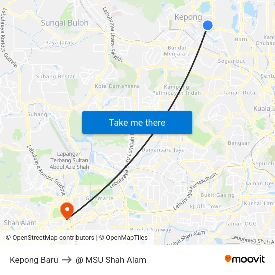 Kepong Baru to @ MSU Shah Alam map