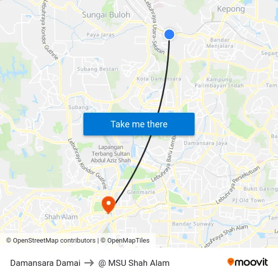Damansara Damai to @ MSU Shah Alam map