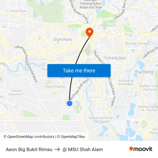 Aeon Big Bukit Rimau to @ MSU Shah Alam map