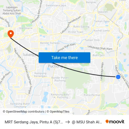 MRT Serdang Jaya, Pintu A (Sj786) to @ MSU Shah Alam map