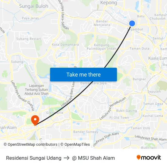 Residensi Sungai Udang to @ MSU Shah Alam map