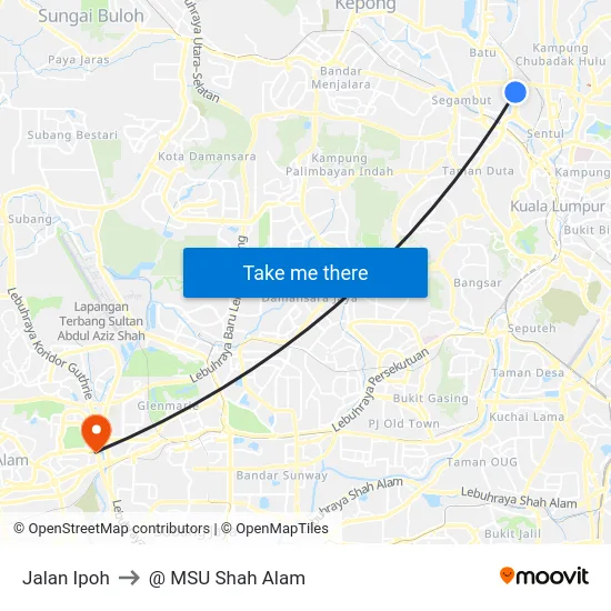 Jalan Ipoh to @ MSU Shah Alam map
