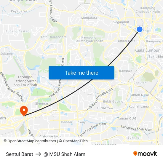Sentul Barat to @ MSU Shah Alam map