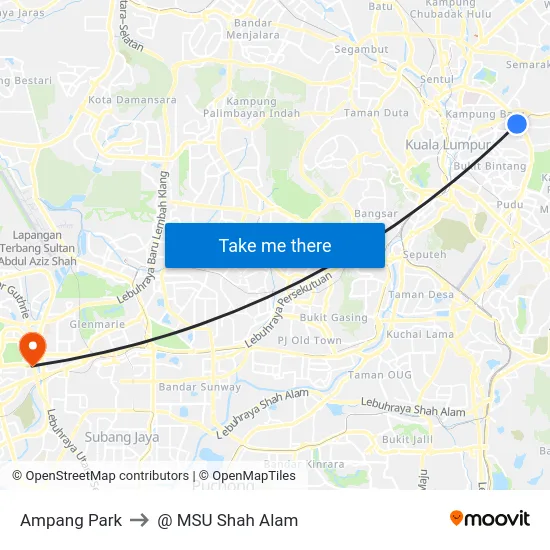 Ampang Park to @ MSU Shah Alam map