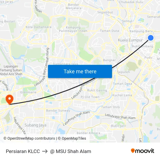 Persiaran KLCC to @ MSU Shah Alam map
