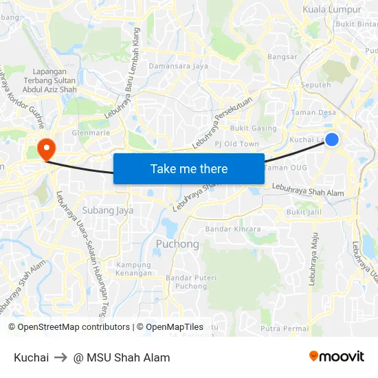 Kuchai to @ MSU Shah Alam map