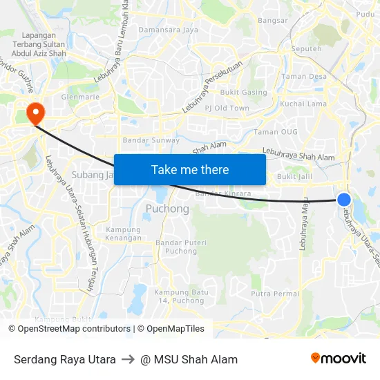 Serdang Raya Utara to @ MSU Shah Alam map