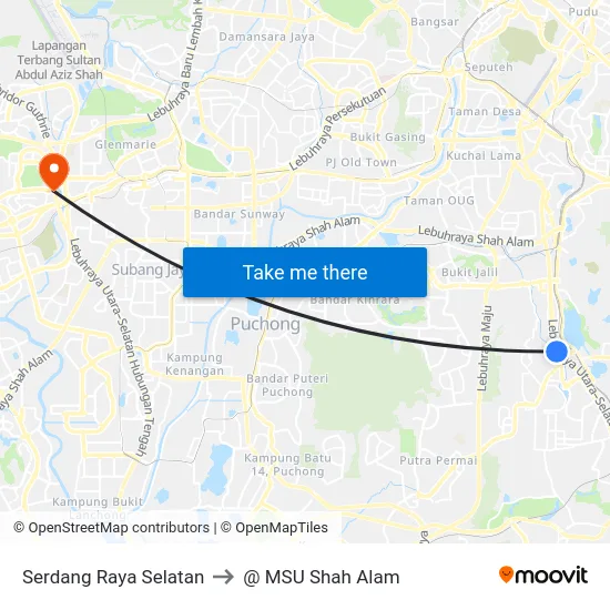 Serdang Raya Selatan to @ MSU Shah Alam map