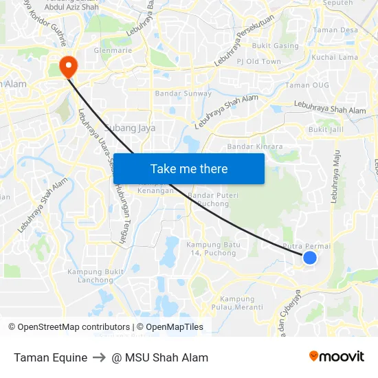 Taman Equine to @ MSU Shah Alam map