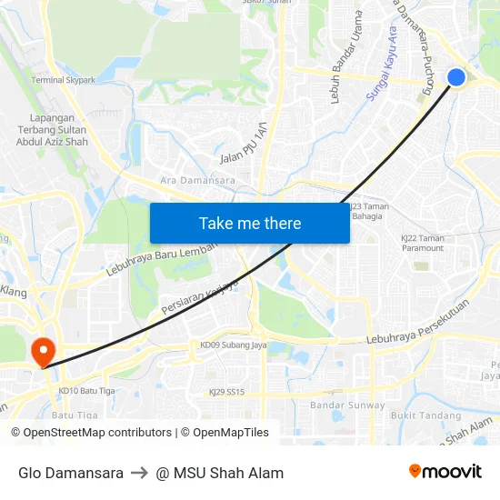 Glo Damansara to @ MSU Shah Alam map