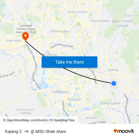 Kajang 2 to @ MSU Shah Alam map