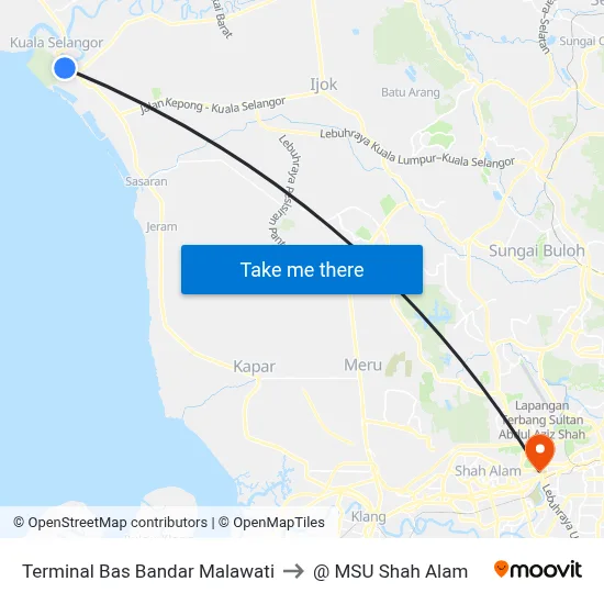 Terminal Bas Bandar Malawati to @ MSU Shah Alam map