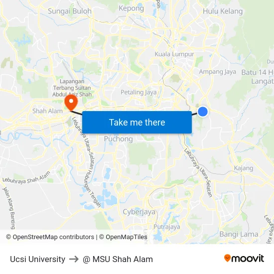 Ucsi University to @ MSU Shah Alam map