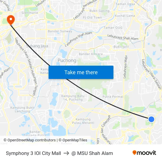 Symphony 3 IOI City Mall to @ MSU Shah Alam map