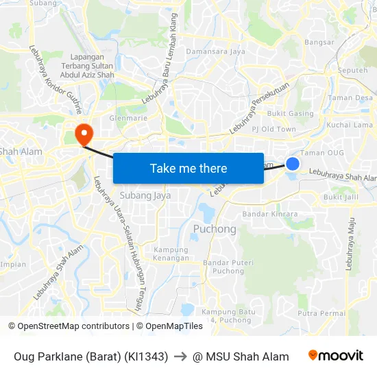 Oug Parklane (Barat) (Kl1343) to @ MSU Shah Alam map
