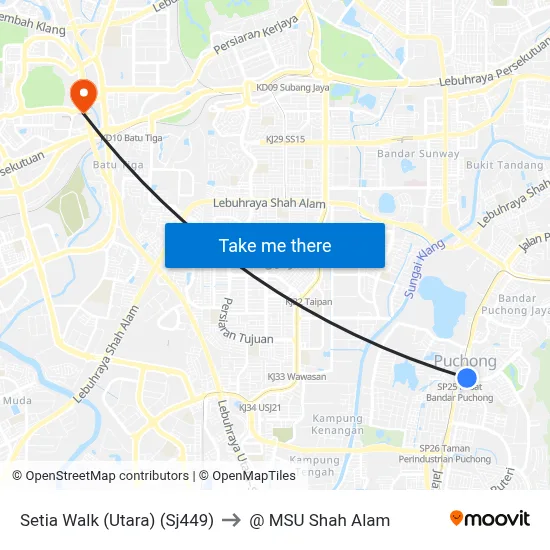Setia Walk (Utara) (Sj449) to @ MSU Shah Alam map