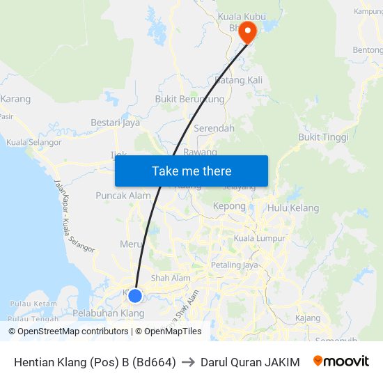 Hentian Klang (Pos) B (Bd664) to Darul Quran JAKIM map