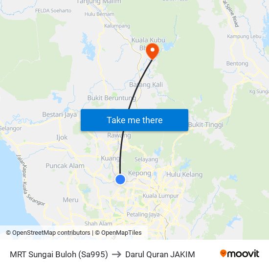 MRT Sungai Buloh (Sa995) to Darul Quran JAKIM map