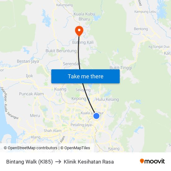 Bintang Walk (Kl85) to Klinik Kesihatan Rasa map