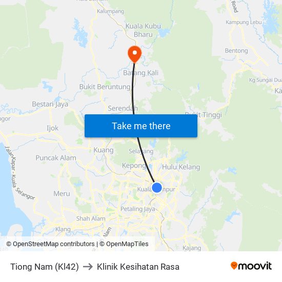 Tiong Nam (Kl42) to Klinik Kesihatan Rasa map