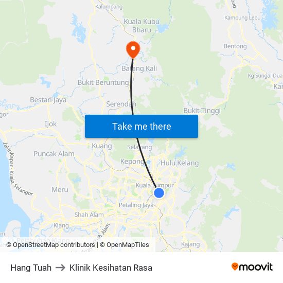 Hang Tuah to Klinik Kesihatan Rasa map