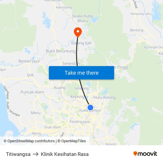 Titiwangsa to Klinik Kesihatan Rasa map