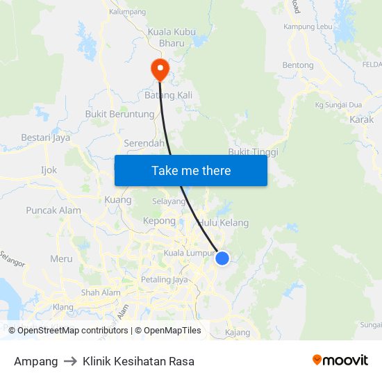 Ampang to Klinik Kesihatan Rasa map