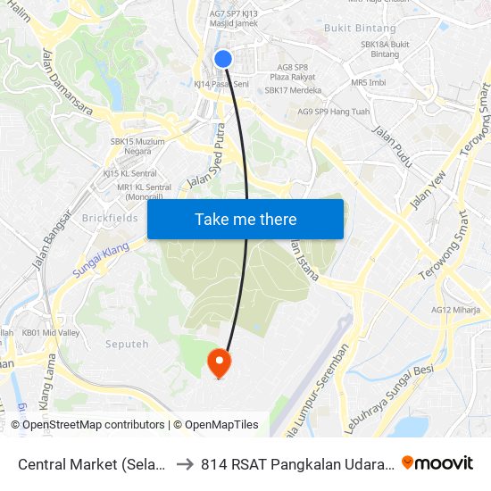 Central Market (Selatan) (Kl109) to 814 RSAT Pangkalan Udara Kuala Lumpur map