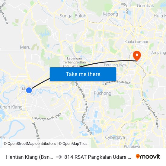 Hentian Klang (Bsn) (Bd580) to 814 RSAT Pangkalan Udara Kuala Lumpur map