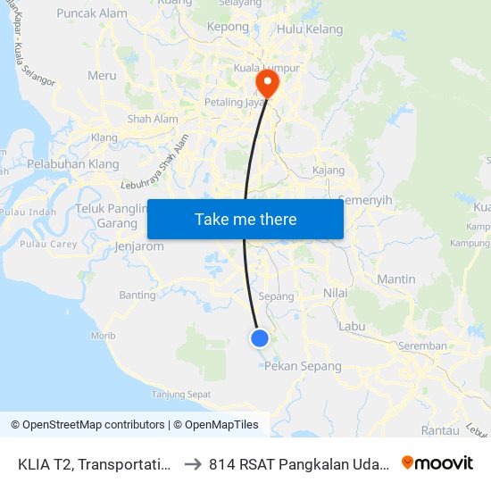 KLIA T2, Transportation Hub Level 1 to 814 RSAT Pangkalan Udara Kuala Lumpur map