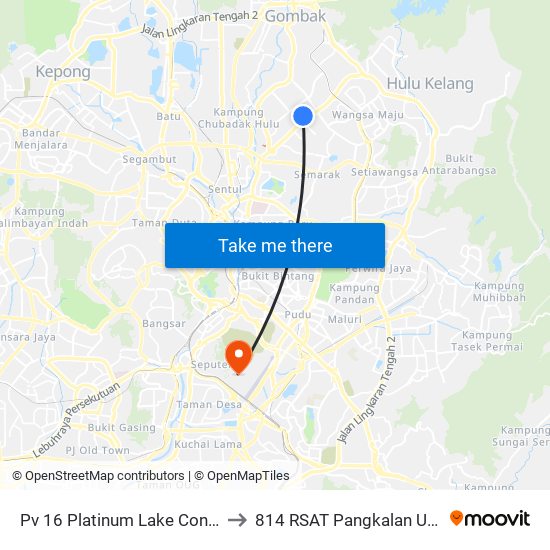 Pv 16 Platinum Lake Condominium (Kl1520) to 814 RSAT Pangkalan Udara Kuala Lumpur map