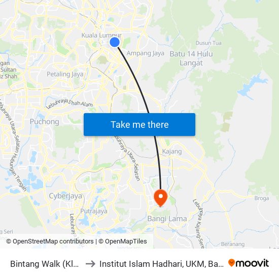 Bintang Walk (Kl85) to Institut Islam Hadhari, UKM, Bangi. map