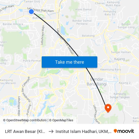 LRT Awan Besar (Kl2324) to Institut Islam Hadhari, UKM, Bangi. map
