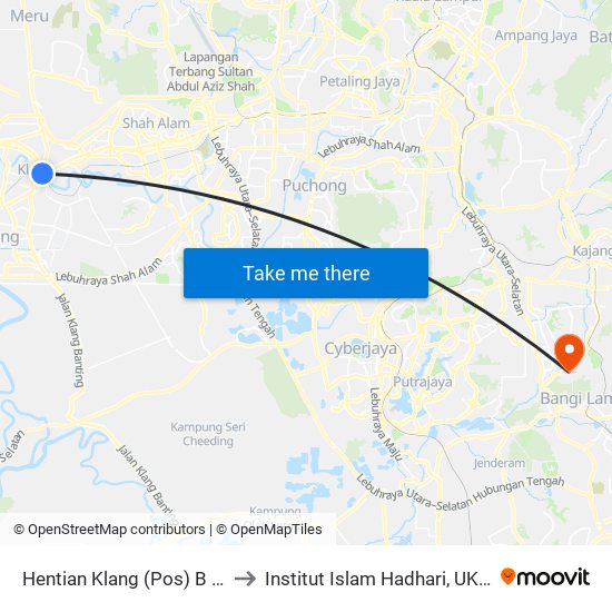 Hentian Klang (Pos) B (Bd664) to Institut Islam Hadhari, UKM, Bangi. map