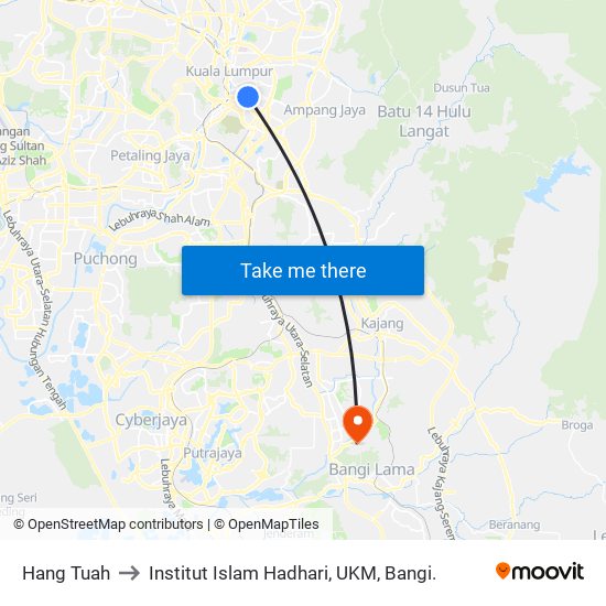 Hang Tuah to Institut Islam Hadhari, UKM, Bangi. map