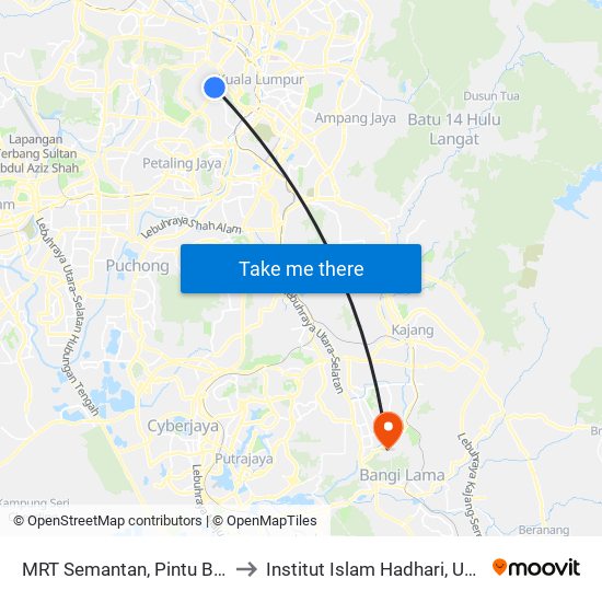 MRT Semantan, Pintu B (Kl1174) to Institut Islam Hadhari, UKM, Bangi. map