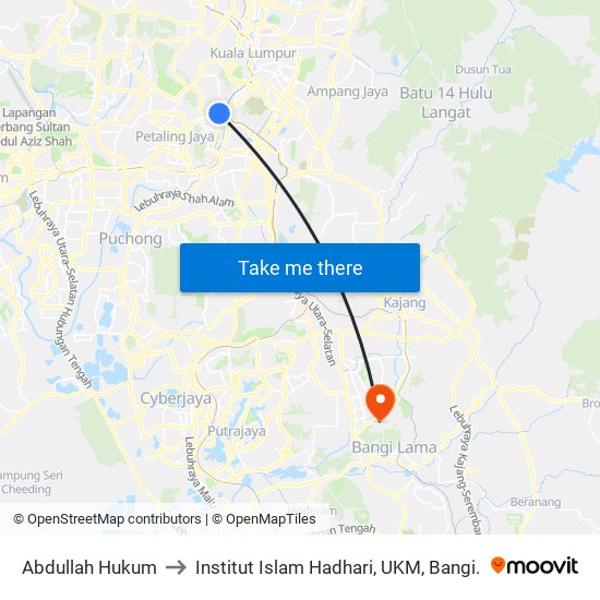Abdullah Hukum to Institut Islam Hadhari, UKM, Bangi. map