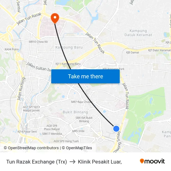 Tun Razak Exchange (Trx) to Klinik Pesakit Luar, map