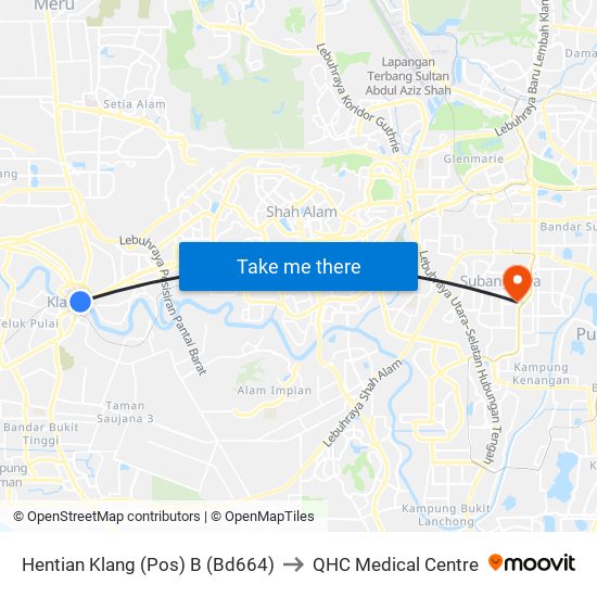 Hentian Klang (Pos) B (Bd664) to QHC Medical Centre map