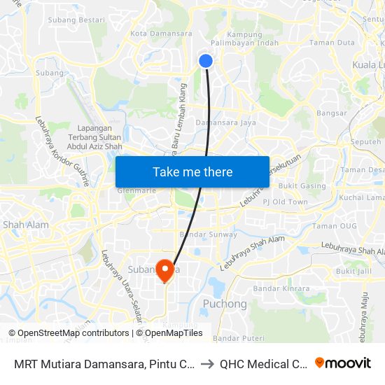 MRT Mutiara Damansara, Pintu C (Pj814) to QHC Medical Centre map