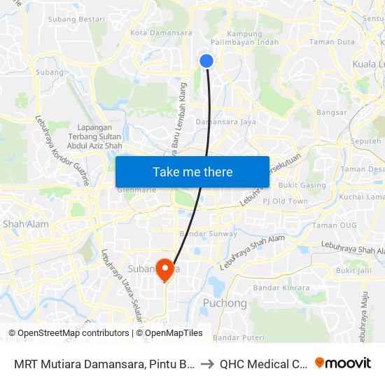 MRT Mutiara Damansara, Pintu B (Pj809) to QHC Medical Centre map