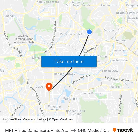 MRT Phileo Damansara, Pintu A (Pj823) to QHC Medical Centre map