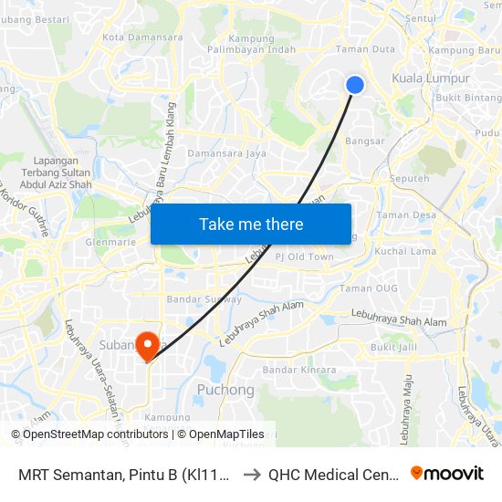MRT Semantan, Pintu B (Kl1174) to QHC Medical Centre map