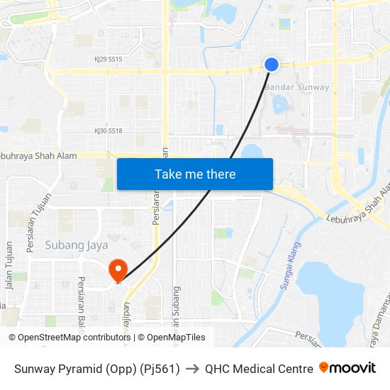 Sunway Pyramid (Opp) (Pj561) to QHC Medical Centre map