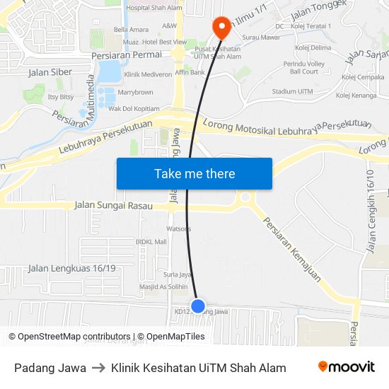 Padang Jawa to Klinik Kesihatan UiTM Shah Alam map